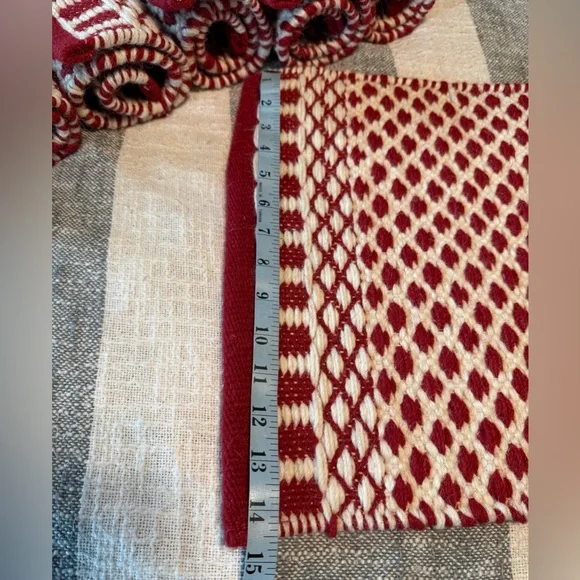 Set of 6 Crate&Barrel Red and White Wool Braided Placemats-Nordic Sweater